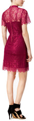 kensie Women's Short-Sleeve Lace Dress Rasberry Wine S
