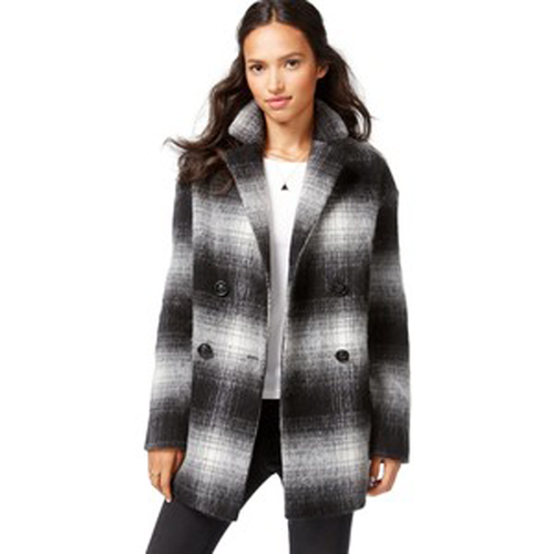Wildflower Plaid Double-Breasted Peacoat Black Combo S