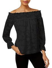 Bar III Textured Off-The-Shoulder Top Deep Black - Gear Relapse 
