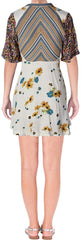 Free People Women's Mixed-Print Mini A-Line Short Sleeve Dress Ivory Combo