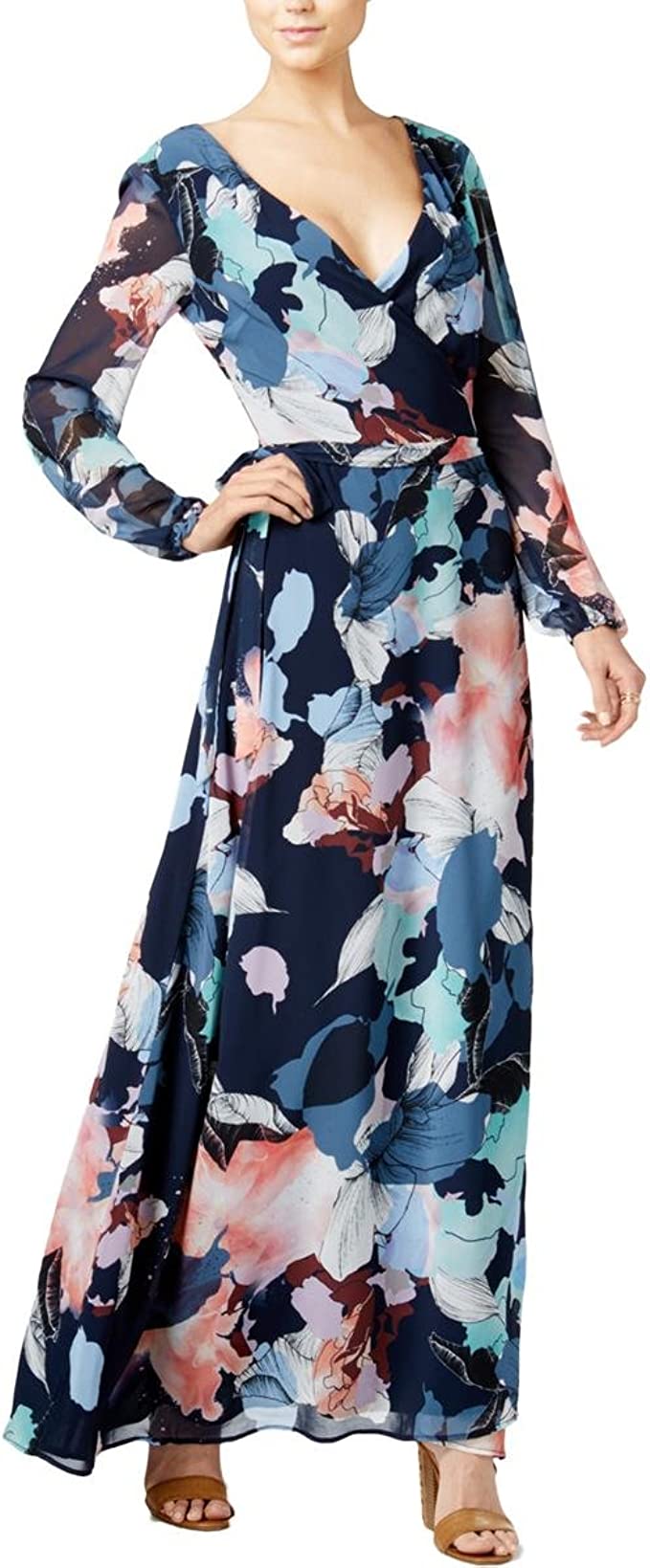 Bar III Dress | Printed Wrap Maxi Navy Blazer Combo