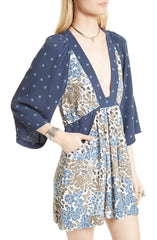 Free People Mixed-Print Mini Dress Blue Combo S - Gear Relapse 