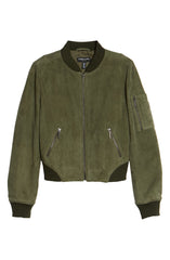 KENNETH COLE Suede Bomber Jacket Women's Green Grove L