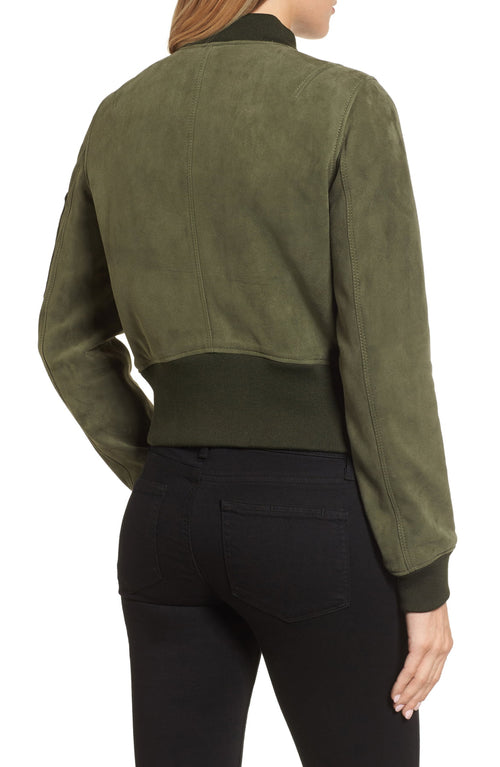 KENNETH COLE Suede Bomber Jacket Women's Green Grove L