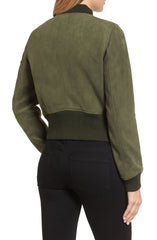 KENNETH COLE Suede Bomber Jacket Women's Green Grove L