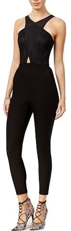 Material Girl Juniors' Lace-Detail Jumpsuit Caviar Black XL