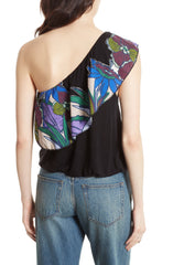 Free People Womens Annka One-Shoulder Floral Casual Black Top S