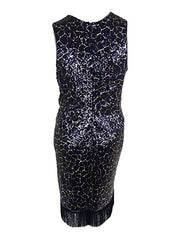 Betsy & Adam Plus Size Sequined Fringe-Trim Dress Navy 22W - Gear Relapse 