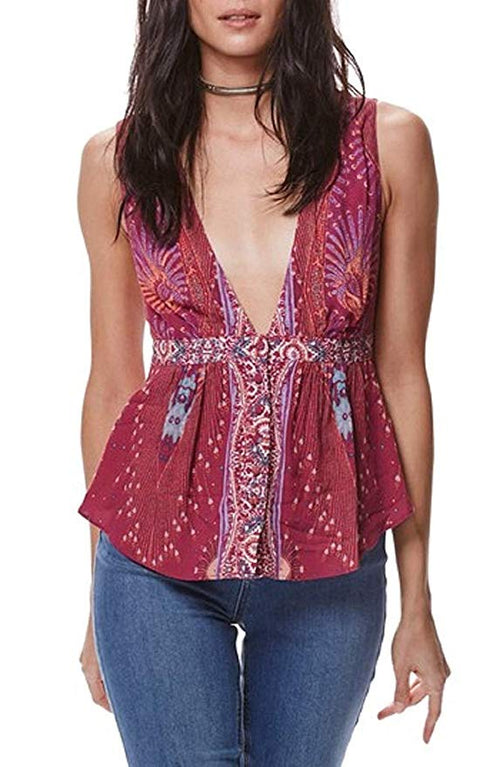 Free People The Siren Printed Top Wine L - Gear Relapse 