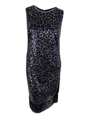 Betsy & Adam Plus Size Sequined Fringe-Trim Dress Navy 22W - Gear Relapse 