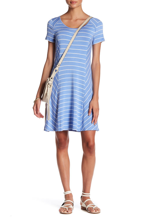 Kensie Women's Paneled Striped T-Shirt Dress Perriwinkle Combo L