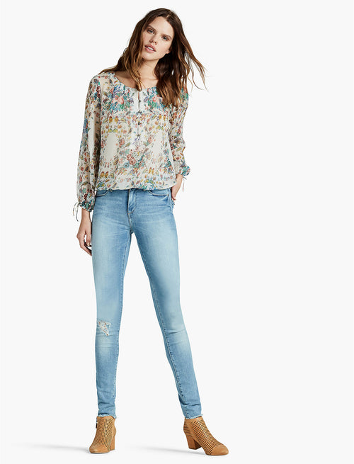 Lucky Brand Printed Peasant Top Natural Multi S