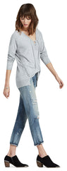 Lucky Brand Women's Raglan Lace-Up Long Sleeve Sweater Grey XL