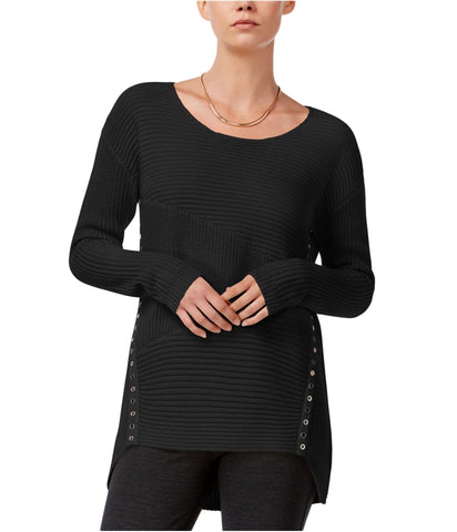 RACHEL Rachel Roy Women's Striped Lantern-Sleeve Sweater Canvas Black XS