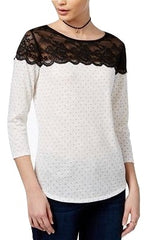 Maison Jules Polka-Dot Lace-Yoke Top Black Combo