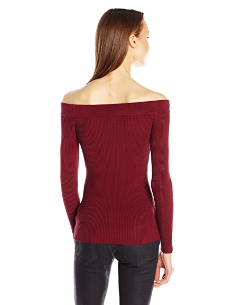 GUESS Women's Off The Shoulder Rib Sweater Zinfandel