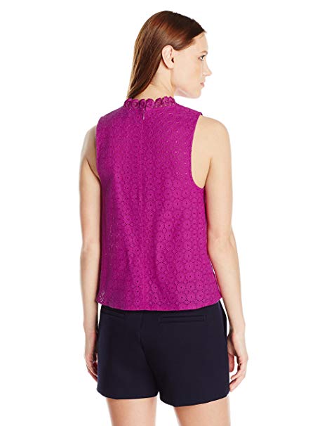 Kensie Women's High-Neck Eyelet Sleeveless Top Bright Purple L