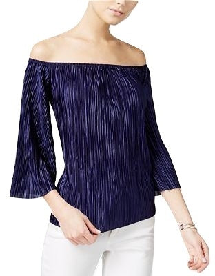 Bar III Pleated Off-The-Shoulder Top Navy - Gear Relapse 