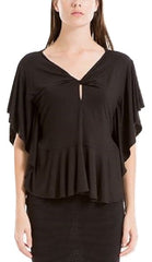 Max Studio Women's London Keyhole Flounce Top Black S