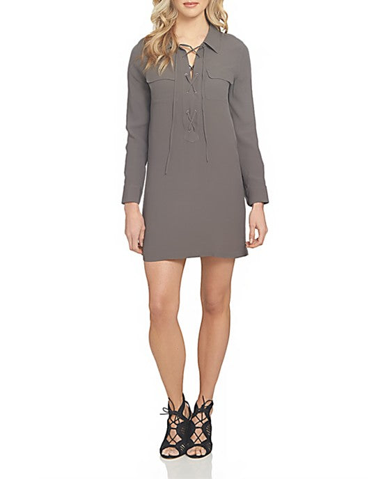 1.STATE Lace-Up Classic Long Sleeve Shirtdress - Gear Relapse 