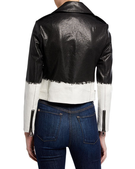 Alice + Olivia Cody Leather Cropped Moto Jacket