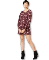 Bar III Long-Sleeve Printed Shift Dress Misty Lavender Combo XS - Gear Relapse 