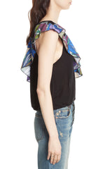 Free People Womens Annka One-Shoulder Floral Casual Black Top S
