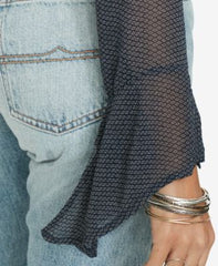 Denim & Supply Ralph Lauren Diamond-Print Tie-Neck Top Indigo XS - Gear Relapse 