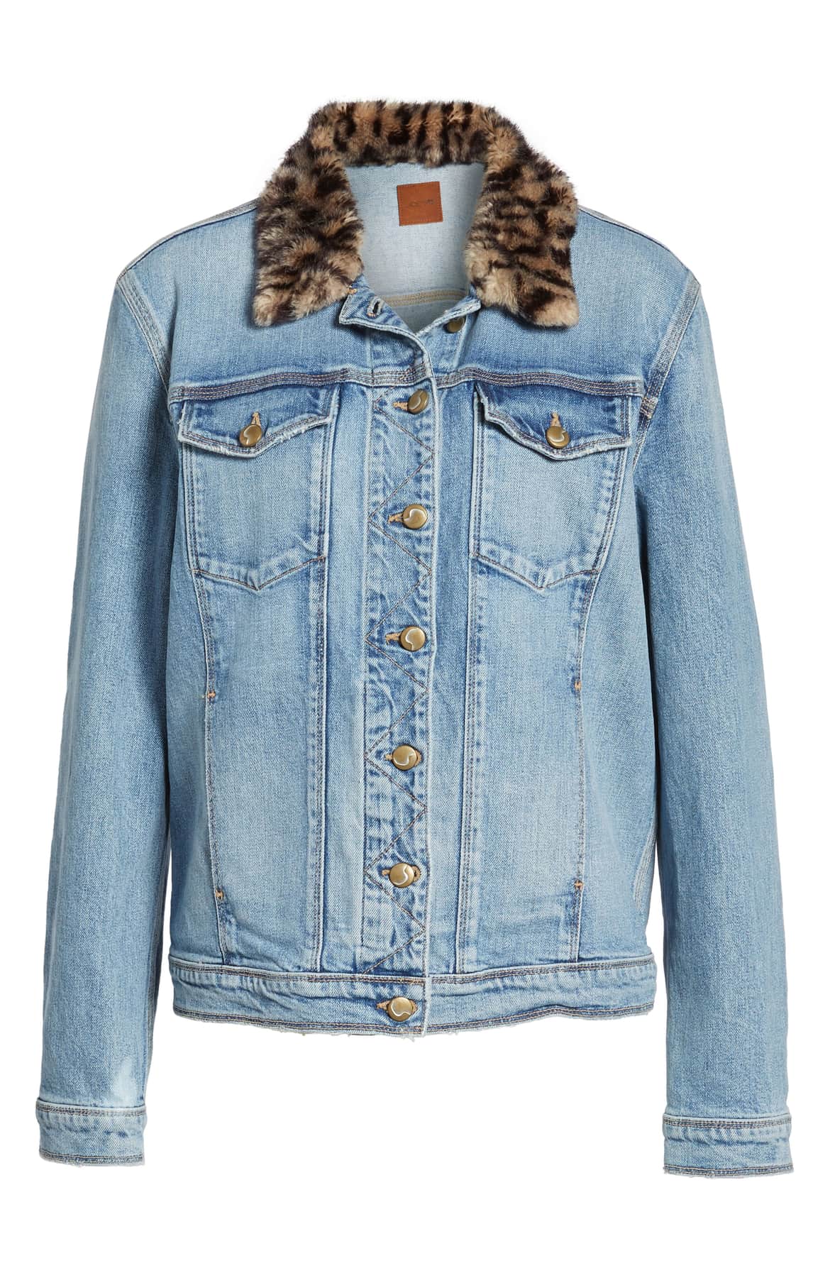 Joe's Women's Leopard Faux-Fur-Collar Denim Jacket Light Blue