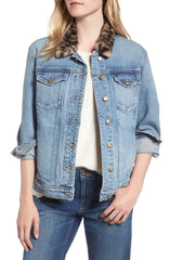 Joe's Women's Leopard Faux-Fur-Collar Denim Jacket Light Blue