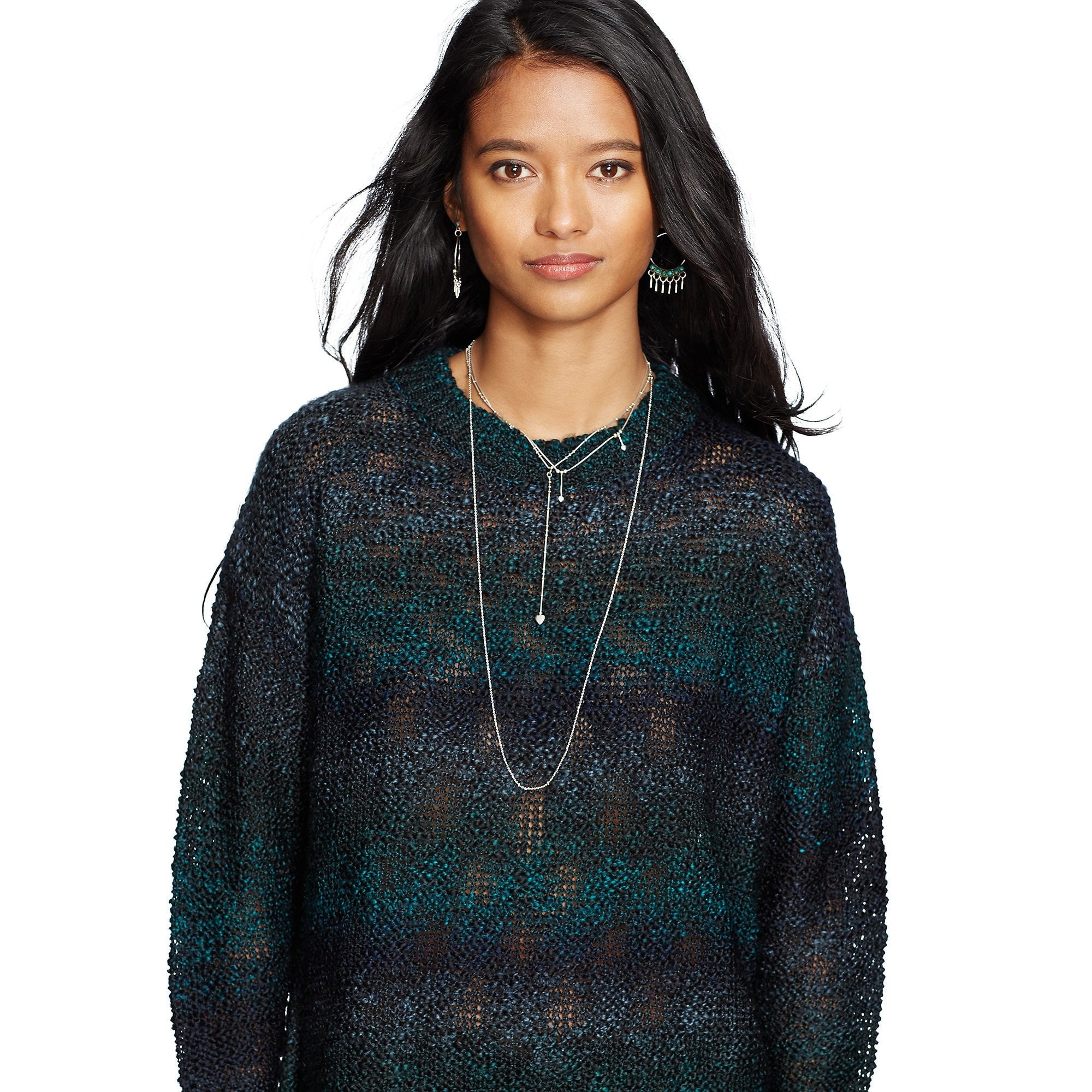Denim & Supply Ralph Lauren High-Low-Hem Sweater Teal Multi XS - Gear Relapse 