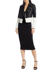 Alice + Olivia Cody Two-Tone Leather Crop Moto Jacket Brush Stripe S