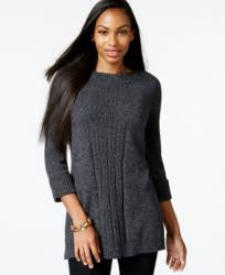 Style & Co. Cable-Knit-Front Tunic Sweater Charcoal Heather L