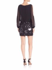 Aidan Mattox Sequined Blouson Dress Black 4 - Gear Relapse 