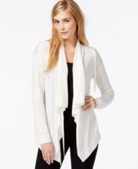 Kensie Tie-Detail Flyaway Cardigan Ivory XS