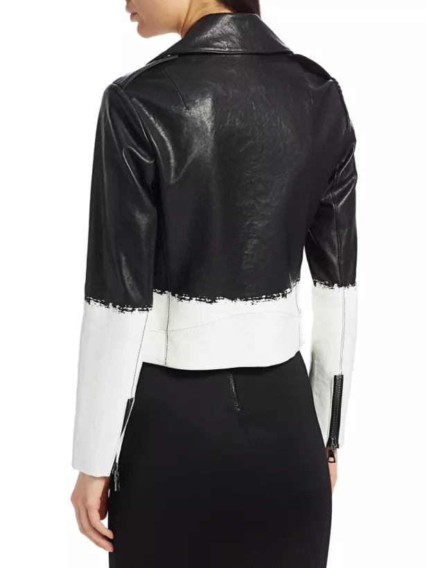 Alice + Olivia Cody Leather Cropped Moto Jacket