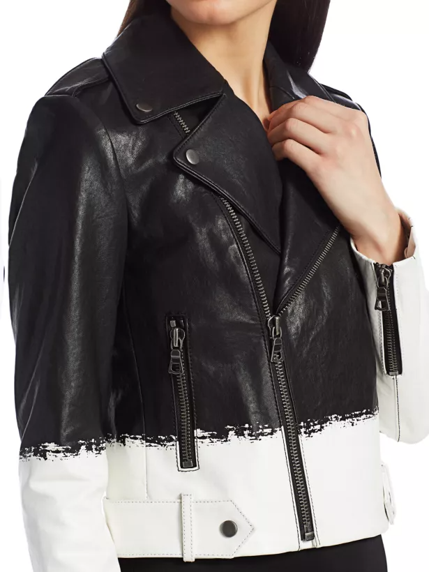 Alice + Olivia Cody Leather Cropped Moto Jacket