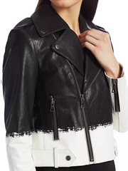 Alice + Olivia Cody Two-Tone Leather Crop Moto Jacket Brush Stripe S