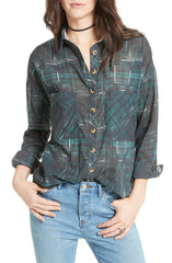 Free People Shore Vibes Cotton Printed Shirt Black Combo XS - Gear Relapse 