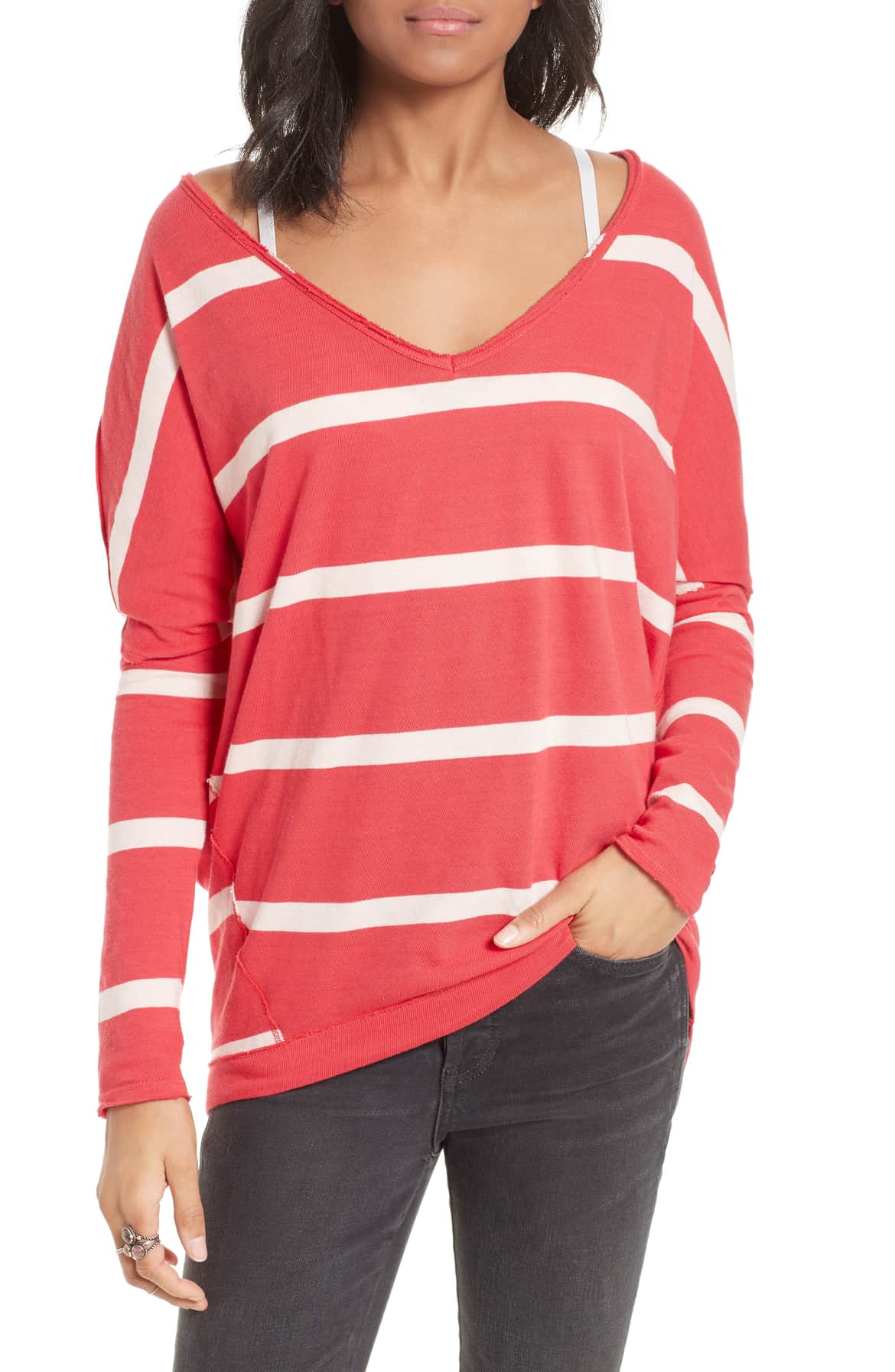 Free People Upstate Striped Long Sleeve Top Red - Gear Relapse 