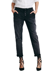 Free People Women's Mid-Rise Relaxed Mountaineer Jean Black 0