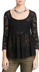 Free People Gracie Three-Quarter-Sleeve Top Black XS - Gear Relapse 
