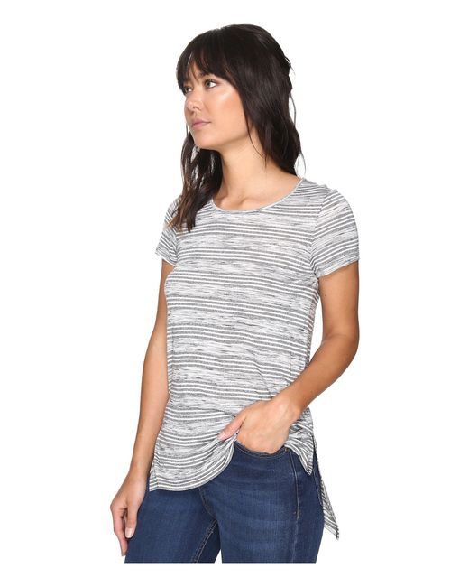 kensie Women's Speckled-Stripe High-Low T-Shirt Navy Combo M