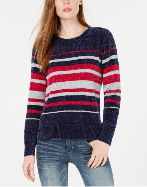 Maison Jules Women's Striped Chenille Crew Neck Long Sleeve Sweater