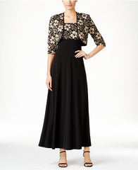 R&M Richards Lace Topper Jacket Dress Black & Gold 8