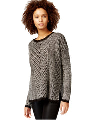 Rachel Roy Women's Hazy Stitch Pullover Long Sleeve Sweater Black Combo M