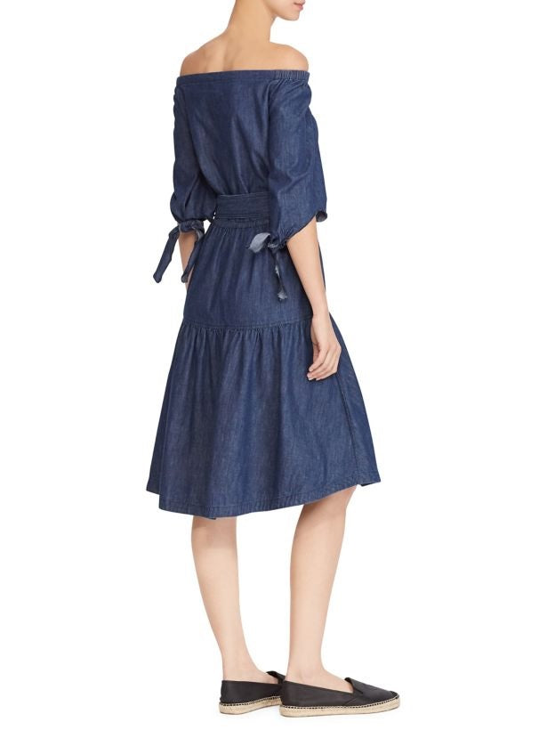 Lauren Ralph Lauren Fit Flare Denim Dress Expedition Blue Wash Lauren Ralph Lauren Fit Flare Denim Dress Expedition Blue Wash