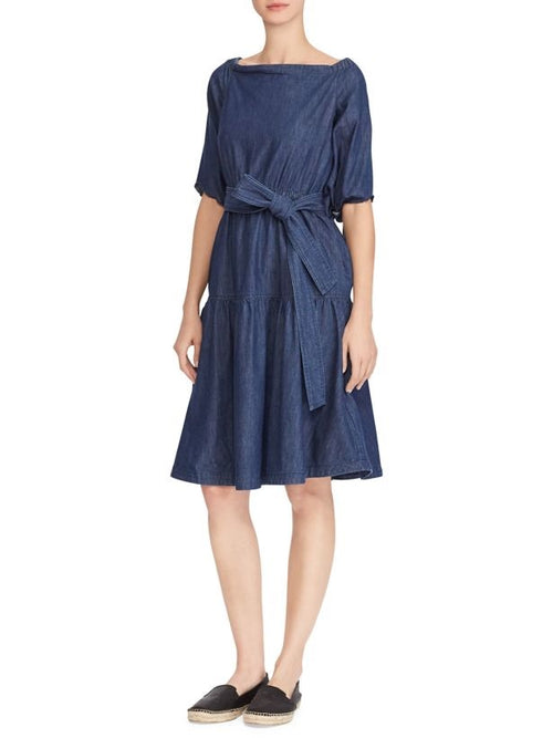 Lauren Ralph Lauren Fit Flare Denim Dress Expedition Blue Wash