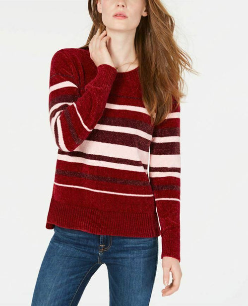 Maison Jules Women's Striped Chenille Crew Neck Long Sleeve Sweater