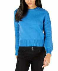 Maison Jules Ribbed-Sleeve Sweater Cornflower Petal M